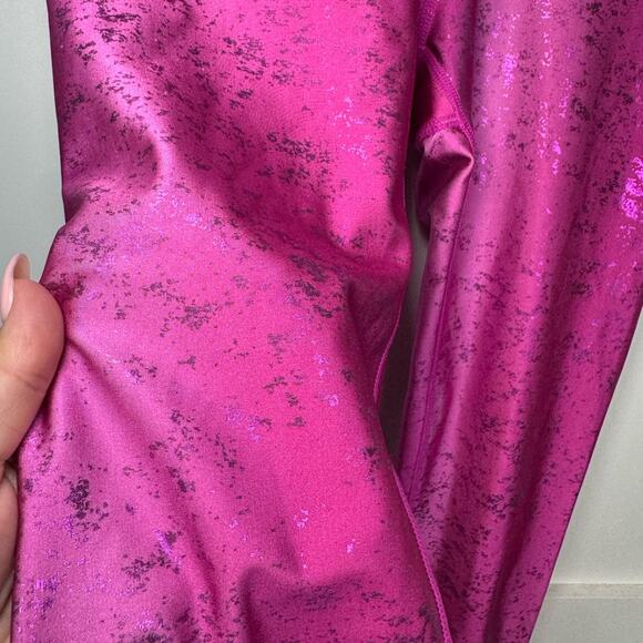 Terez Shiny Foil Workout Athleisure Mid Rise Leggings Pink Raspberry Size XS - Picture 5 of 11